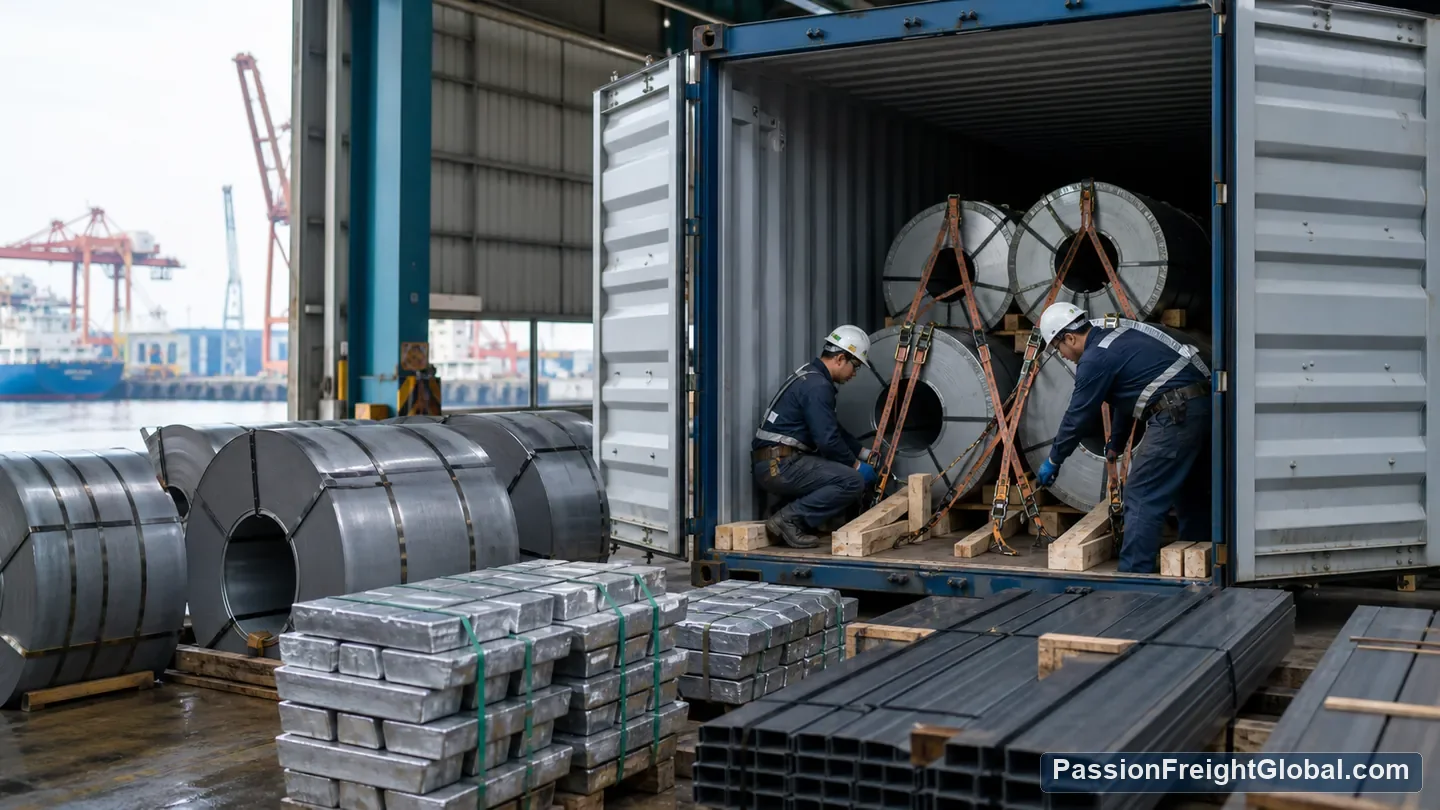 Steel coils and processed metals from China: weight distribution and securing decide the route — Passion Freight Global field example