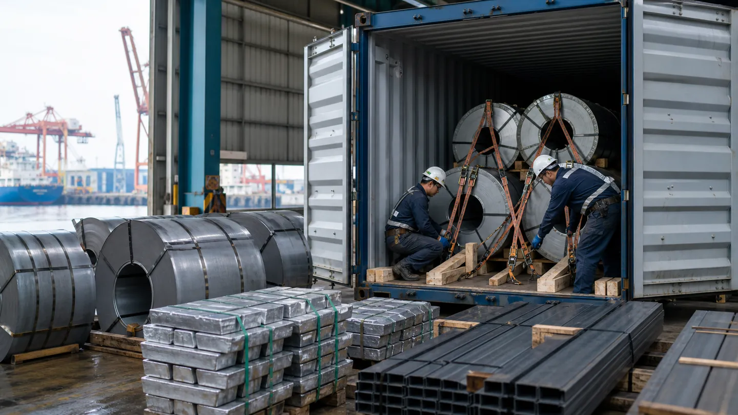 Steel coils and processed metal export securing